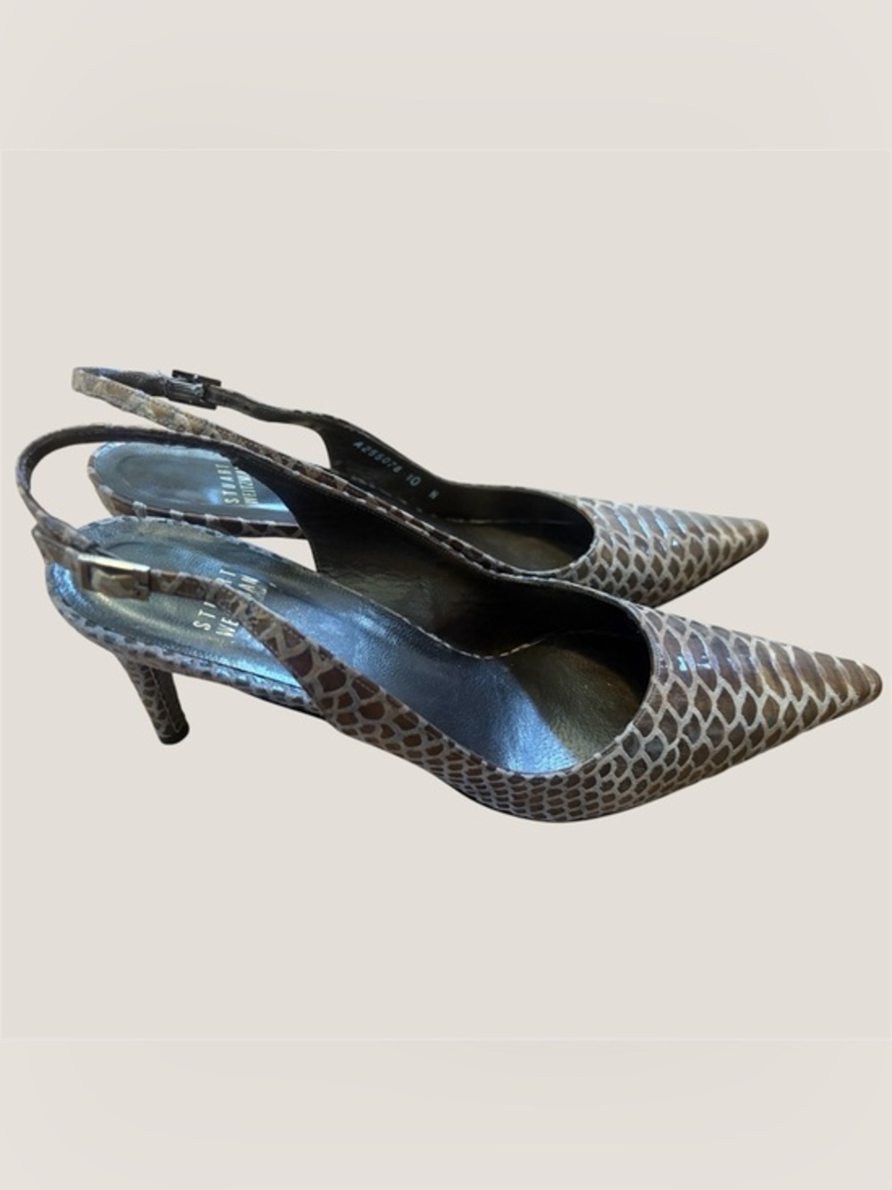 Stuart Weitzman Snakeskin Pointed Toe Slingback Heels | Brown Python | 10 N